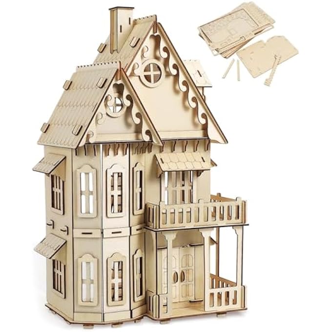 3D WOODEN PUZZLES, 3D WOODEN PUZZLES FOR ADULTS, 3D WOODEN PUZZLE HOUSE,3D PUZZLE WOODEN GOTHIC HOUSE - DIY CRAFT KIT FOR BEDROOM AND SHELF DECORATION, CREATIVE HOME DECOR GIFT - Image 1